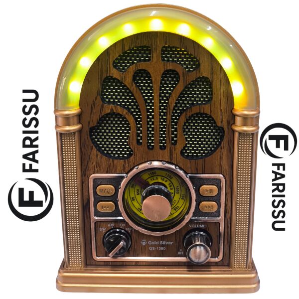 GS-1380 Retro Tasarım Nostaljik Radyo - Bluetooth, USB/TF Müzik Çalar ve LED Işıklı Taşınabilir Hoparlör