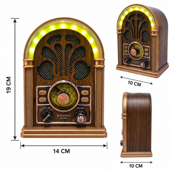 GS-1380 Retro Tasarım Nostaljik Radyo - Bluetooth, USB/TF Müzik Çalar ve LED Işıklı Taşınabilir Hoparlör