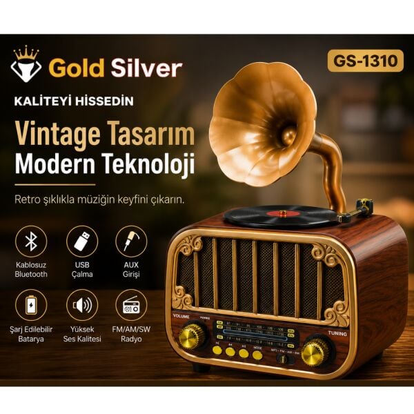 Gold Silver GS-1310 Nostaljik Tasarım Bluetooth  Radyo
