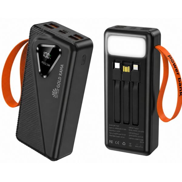 GK-Y433 30000 mAh Powerbank 22.5W Hızlı Şarj Dijital Ekranlı LED Işıklı Dahili Kablolu Taşınabilir Şarj Cihazı