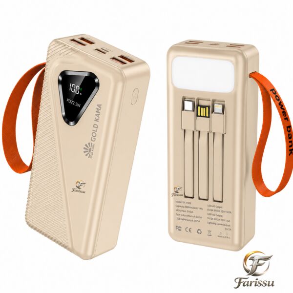 GK-Y433 30000 mAh Powerbank 22.5W Hızlı Şarj Dijital Ekranlı LED Işıklı Dahili Kablolu Taşınabilir Şarj Cihazı