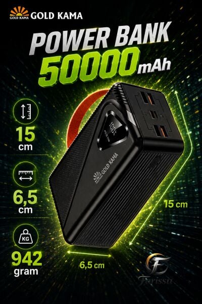 50000 mAh Powerbank 22.5W Hızlı Şarj PD Taşınabilir Güç Kaynağı Dijital Göstergeli LED Işıklı
