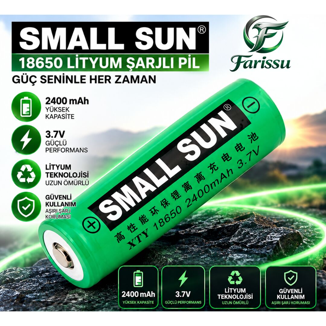 Small Sun XTY 18650 Şarj Edilebilir Lityum İyon Pil 3.7V 2400mAh - 45 Gr Yüksek Performanslı Li-ion Pil