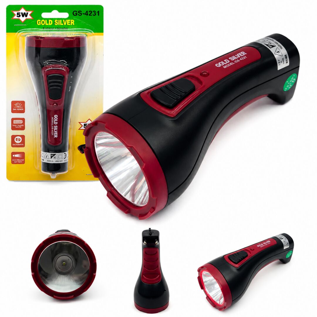 Gold Silver GS-4231 Şarj Edilebilir 5W LED El Feneri - Güçlü Işık Kamp Feneri