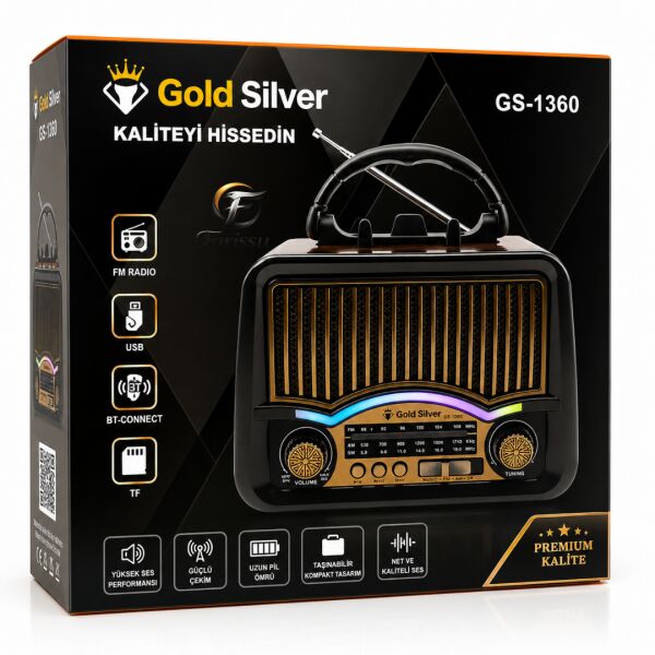 GS-1360 Nostaljik Tasarım Bluetooth Hoparlörlü Güneş Enerjili Şarjlı FM/AM/SW Radyo