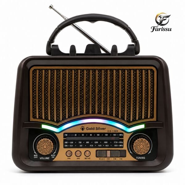 GS-1360 Nostaljik Tasarım Bluetooth Hoparlörlü Güneş Enerjili Şarjlı FM/AM/SW Radyo