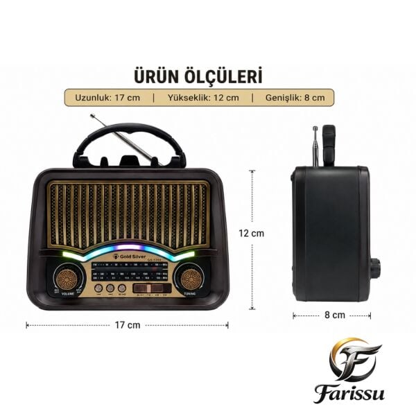 GS-1360 Nostaljik Tasarım Bluetooth Hoparlörlü Güneş Enerjili Şarjlı FM/AM/SW Radyo