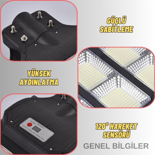 GIMENG 300W Solar Güneş Enerjili Bahçe ve Sokak Lambası - 240 LED Hareket Sensörlü IP67 Su Geçirmez