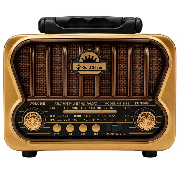 Gold Silver GS-1315 Nostaljik Retro Radyo - Güneş Enerjili, Bluetooth/USB/TF Kart Destekli 3 Band Hoparlör