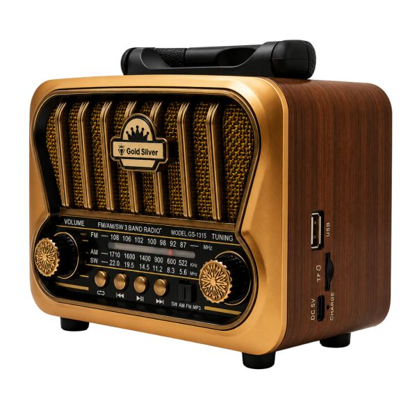 Gold Silver GS-1315 Nostaljik Retro Radyo - Güneş Enerjili, Bluetooth/USB/TF Kart Destekli 3 Band Hoparlör