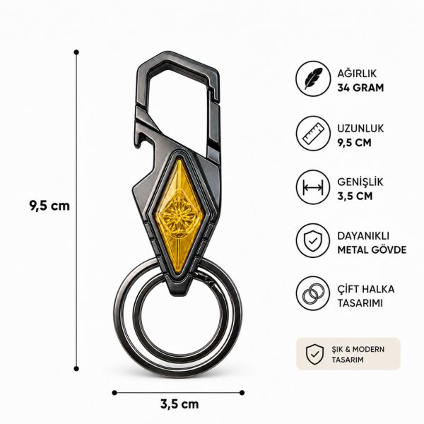 Premium Metal Karabinalı Anahtarlık – Çift Halkalı Şık Tasarım – 9,5 cm