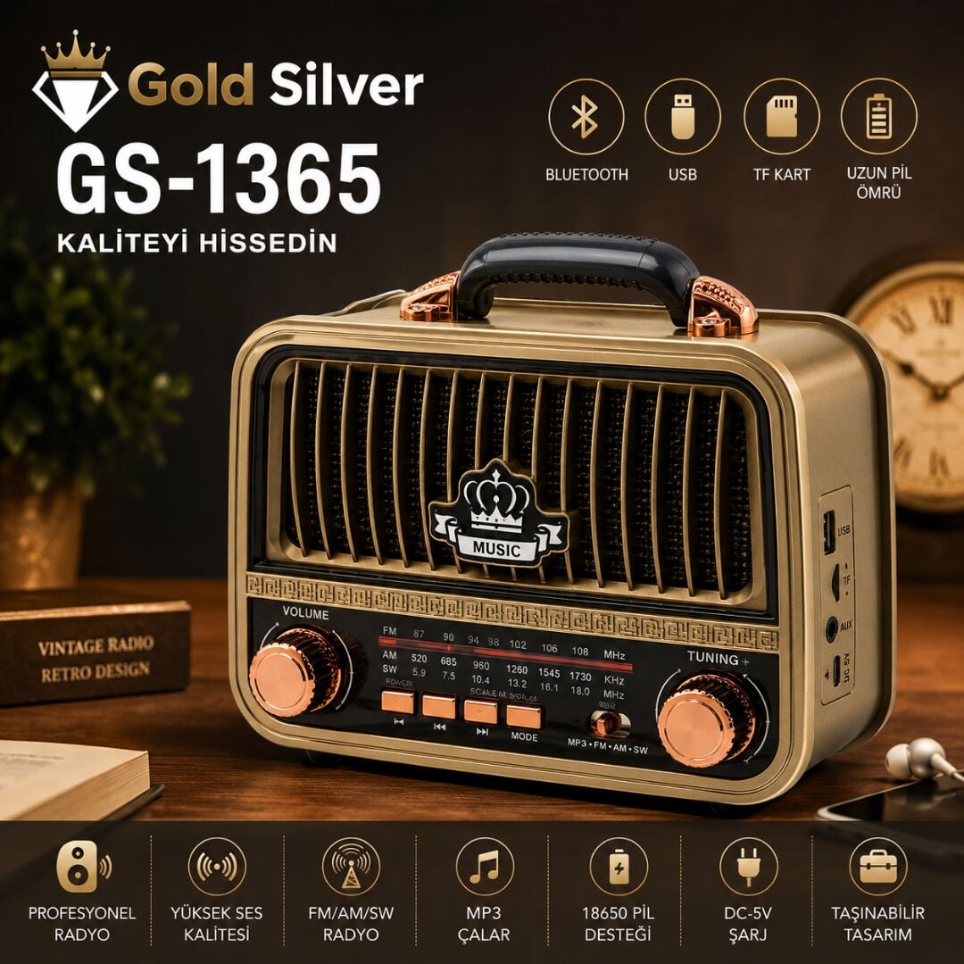 Gold Silver GS-1365 Retro Tasarımlı Taşınabilir Radyo