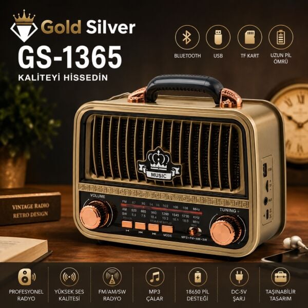 Gold Silver GS-1365 Retro Tasarımlı Taşınabilir Radyo