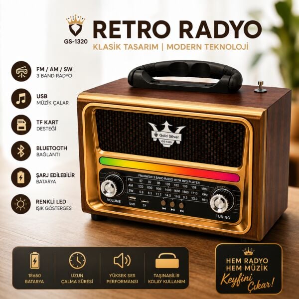 Geçmişin Zarafeti, Bugünün Teknolojisi: Gold Silver GS-1320 Bluetoothlu Retro Radyo