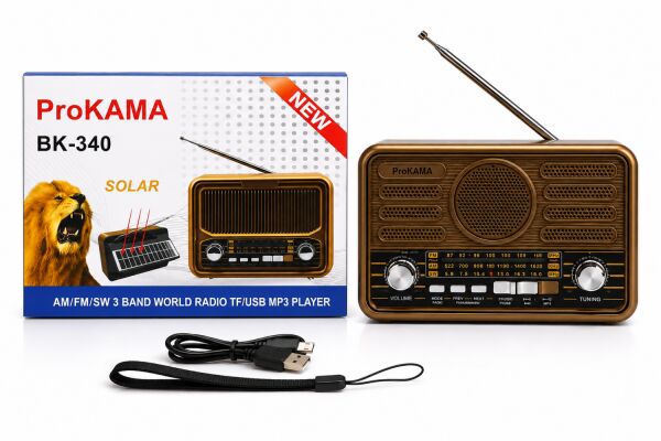 ProKAMA BK-340 / BK-350 Nostaljik Solar Şarjlı Güneş Enerjili Bluetoothlu Retro Radyo(yedek pili)