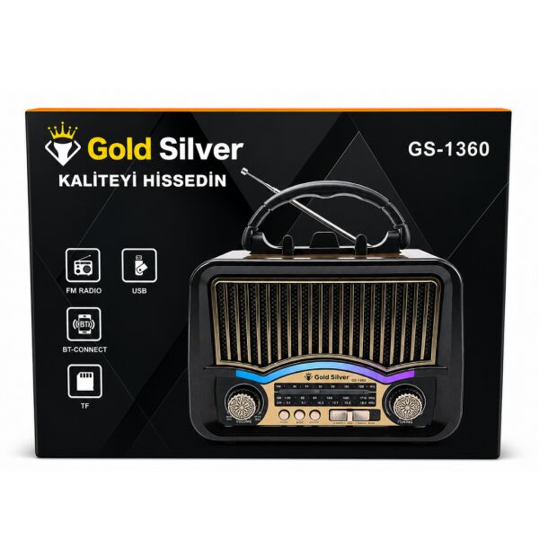 Gold Silver GS-1360 Nostaljik Tasarım Bluetooth Radyo(YEDEK PİLİ)