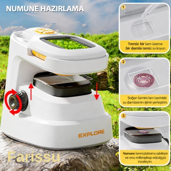 Çocuklar İçin Dijital Mikroskop 1000X | HD Ekranlı, LED Işıklı, Type-C Şarjlı Eğitim Seti