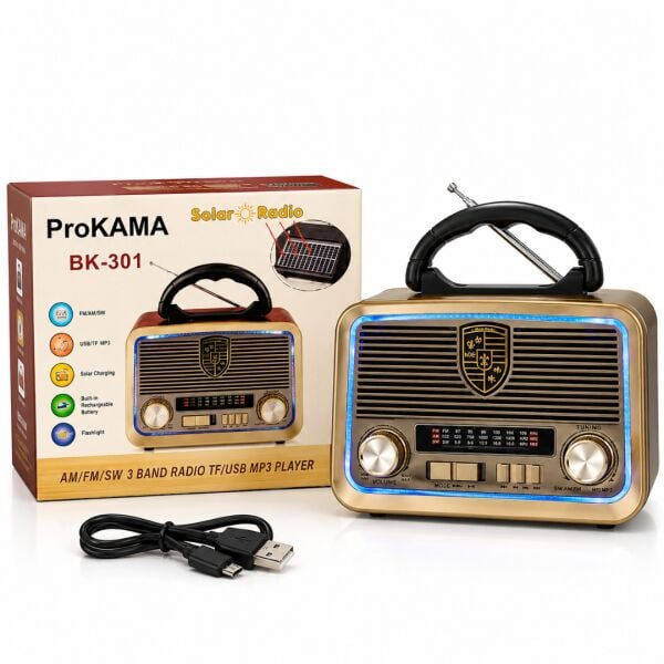 ProKAMA Retro Tasarım Çok Fonksiyonlu Şarj Edilebilir Nostaljik Radyo & MP3 Çalar(yedek pili)