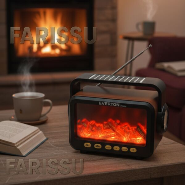 Everton RT-734 Retro Tasarımlı Şömine Efektli Solar El Fenerli Bluetooth Hoparlör & FM Radyo(YEDEK PİLİ)