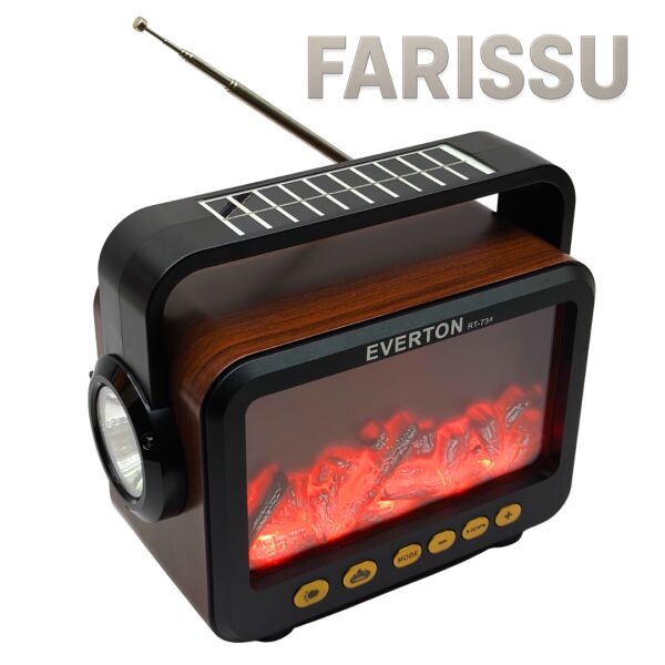 Everton RT-734 Retro Tasarımlı Şömine Efektli Solar El Fenerli Bluetooth Hoparlör & FM Radyo(YEDEK PİLİ)