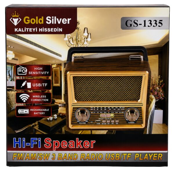 Gold Silver GS-1335 Retro Tasarım Bluetooth Şarjlı Nostalji Radyo