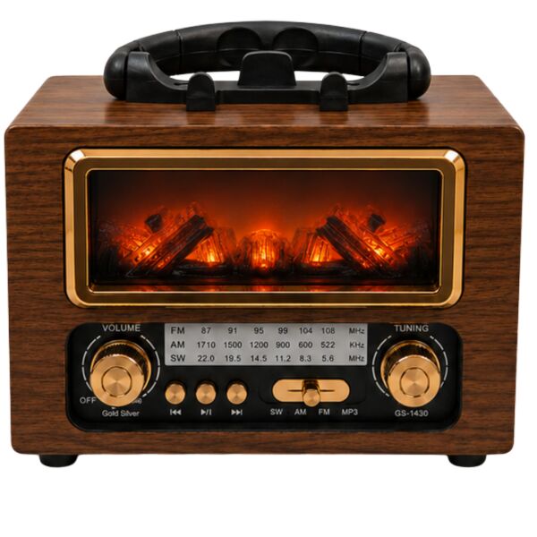 Zamanı Durduran GS-1430 Şömine Efektli Retro Radyo(Yedek pil hediyeli)