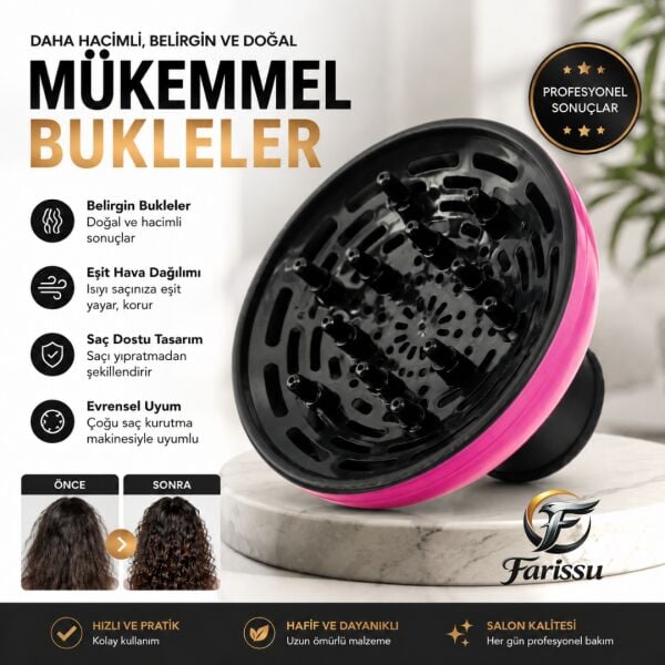 Evrensel Saç Kurutma Makinesi Difüzör Başlığı 4.5-4.9 cm Bukle Belirginleştirici