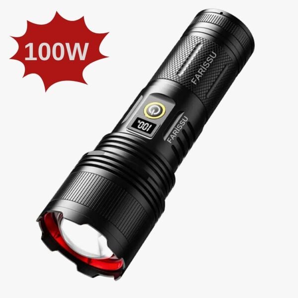 B503 100W Şarjlı El Feneri – 7000 Lümen, 8800 mAh Pil, 2000m Menzil, Zumlanabilir, LCD Ekranlı
