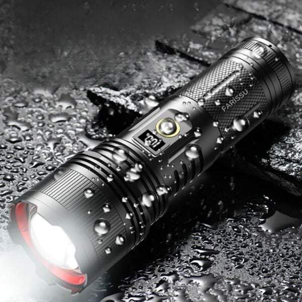 B503 100W Şarjlı El Feneri – 7000 Lümen, 8800 mAh Pil, 2000m Menzil, Zumlanabilir, LCD Ekranlı