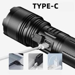 B503 100W Şarjlı El Feneri – 7000 Lümen, 8800 mAh Pil, 2000m Menzil, Zumlanabilir, LCD Ekranlı