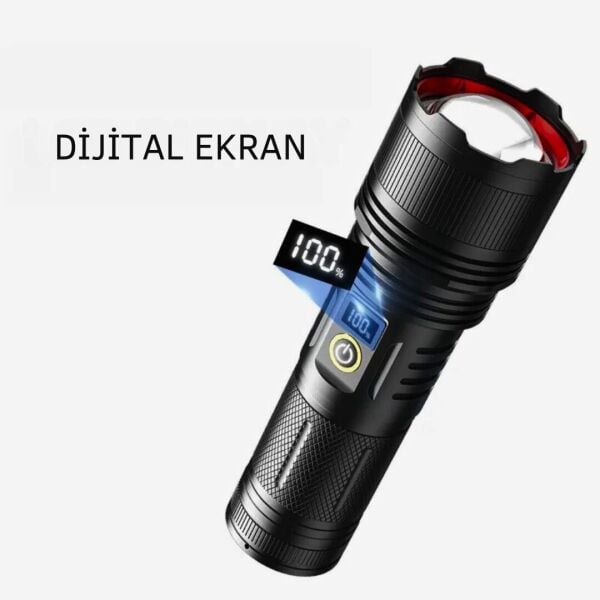 B503 100W Şarjlı El Feneri – 7000 Lümen, 8800 mAh Pil, 2000m Menzil, Zumlanabilir, LCD Ekranlı
