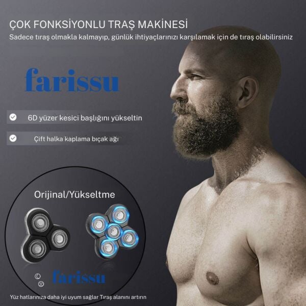 RQ8860 Erkek Bakım ve Tıraş Seti – 5 Bıçaklı Şarj Edilebilir Kel Kafa ve Yüz Tıraş Makinesi