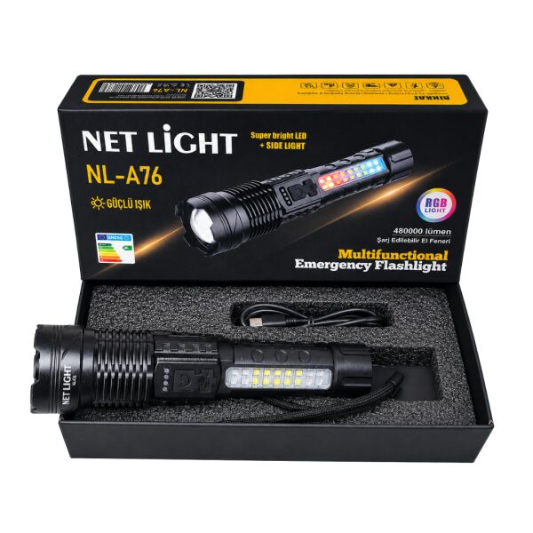 NET LİGHT NL-A76 Çok Fonksiyonlu Şarj Edilebilir El Feneri