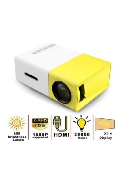 Mini LED Projeksiyon Cihazı 600 Lümen Ev Sinema Sistemi Hdmi USB SD Kart Şarjlı
