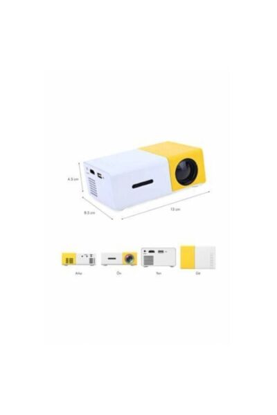 Mini LED Projeksiyon Cihazı 600 Lümen Ev Sinema Sistemi Hdmi USB SD Kart Şarjlı