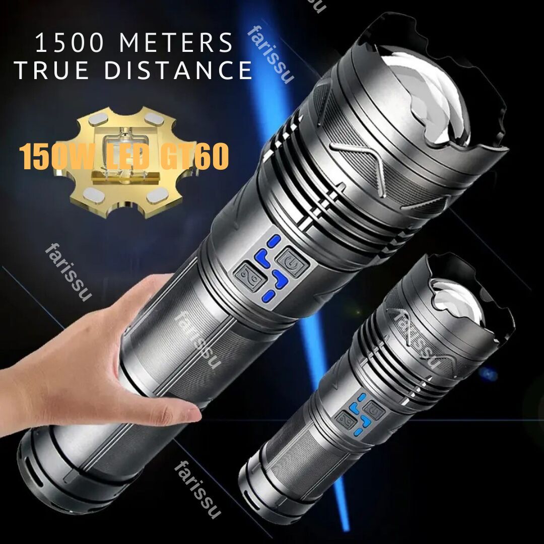 LED Şarjlı El Feneri – Güçlü Aydınlatma, Su Geçirmez, Power Bank Özellikli el feneri büyük boy