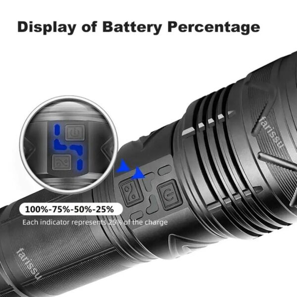 LED Şarjlı El Feneri – Güçlü Aydınlatma, Su Geçirmez, Power Bank Özellikli el feneri büyük boy
