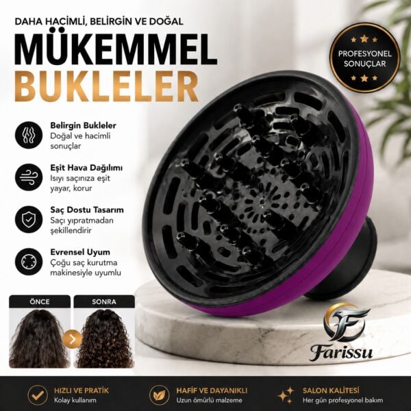 Turkuaz Evrensel Fön Makinesi Difüzör Başlık – Elektriklenme Önleyici Kıvırcık Bukle Belirginleştirici