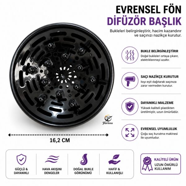 Turkuaz Evrensel Fön Makinesi Difüzör Başlık – Elektriklenme Önleyici Kıvırcık Bukle Belirginleştirici