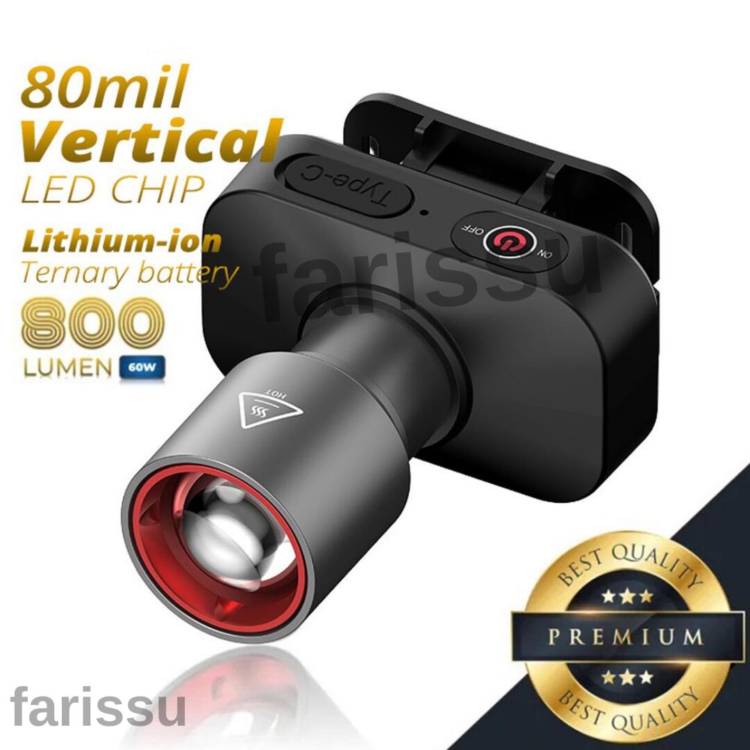 WH-2102 Şarjlı Kafa Feneri - 10W, 1200 Lümen, Zoom Fonksiyonlu, C Tipi Şarjlı