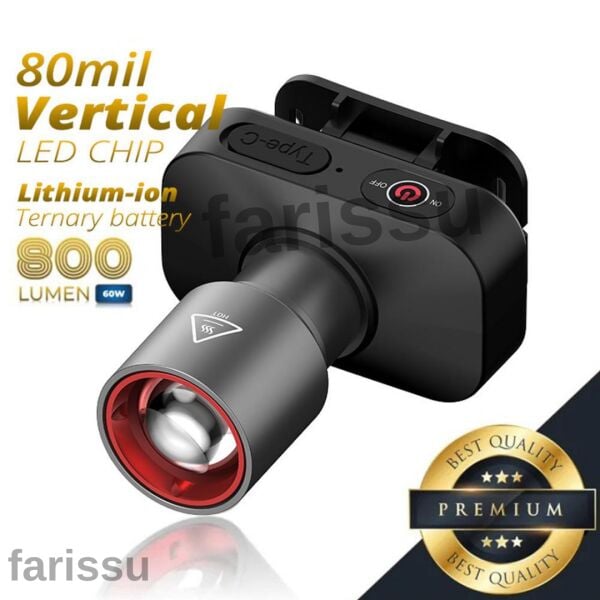 WH-2102 Şarjlı Kafa Feneri - 10W, 1200 Lümen, Zoom Fonksiyonlu, C Tipi Şarjlı