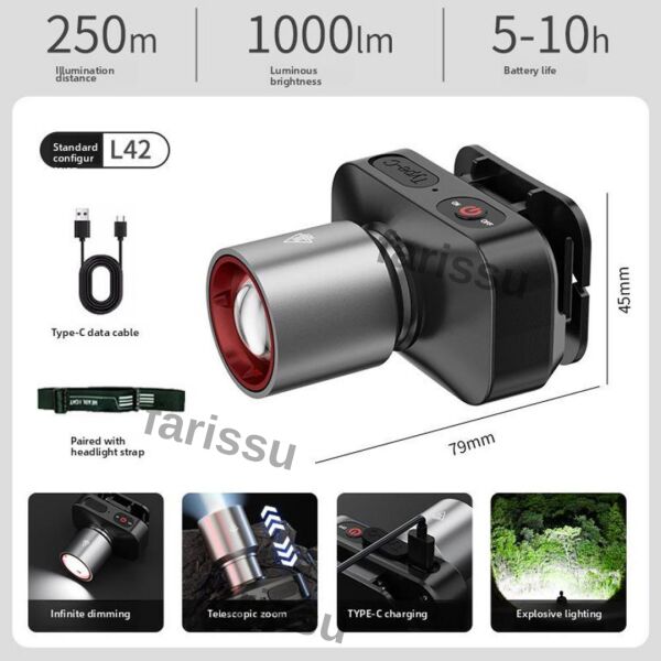 WH-2102 Şarjlı Kafa Feneri - 10W, 1200 Lümen, Zoom Fonksiyonlu, C Tipi Şarjlı