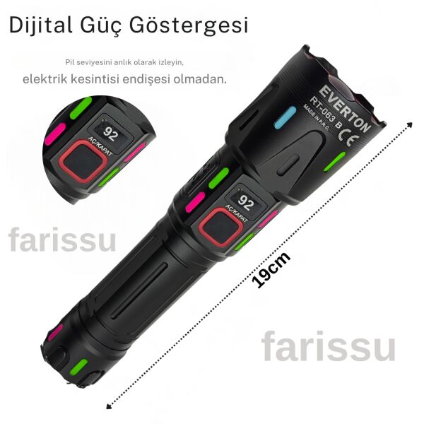 Ultra Güçlü Beyaz Lazer LED El Feneri - 2 KM Menzilli & Powerbank Özellikli (Çift Pil Setli)