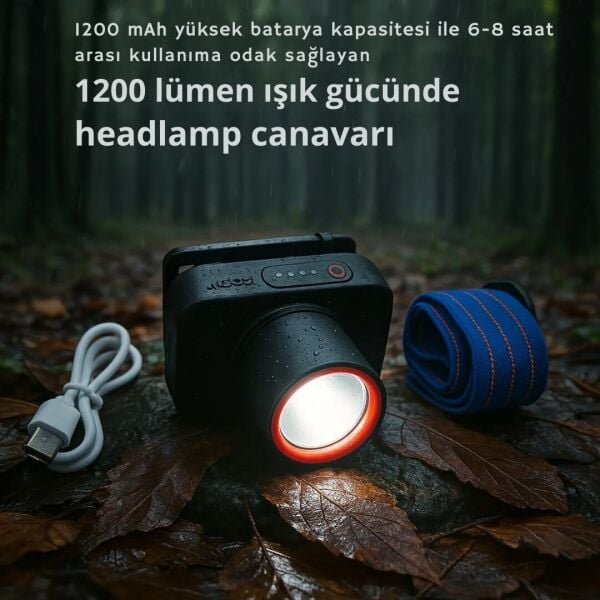 WH-2102 Şarjlı Kafa Feneri - 10W, 1200 Lümen, Zoom Fonksiyonlu, C Tipi Şarjlı