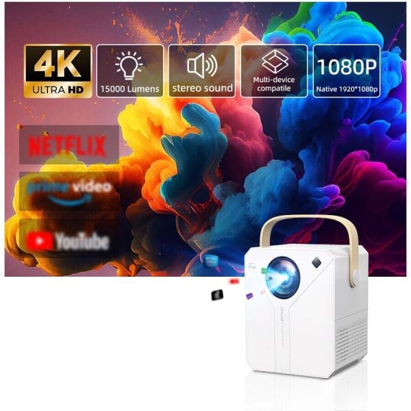 Q96 E300 4K Destekli Android Projektör – Ev Sineması Artık Her Yerde!
