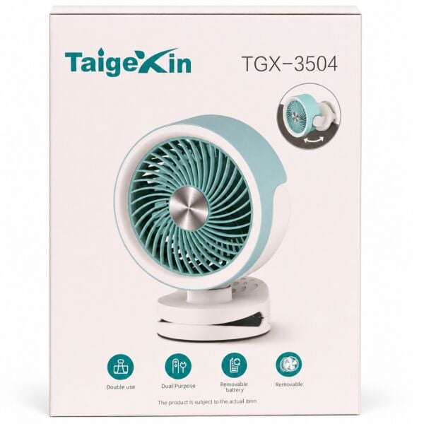 TGX-3504 2'si 1 Arada Masaüstü ve Klipsli Şarjlı Vantilatör - Gece Lambalı, 4 Kademeli Sessiz Fan