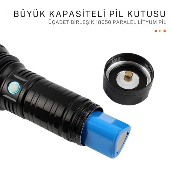Gold Orion  Şarjlı El Feneri – 9000 Lümen, 100W Işık Gücü, 8800 mAh Batarya, Alüminyum Gövde