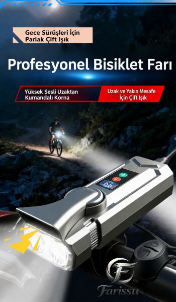 SM-1710 Şarjlı Bisiklet Farı ve Kornası | 2000mAh, LCD Ekranlı,  Profesyonel Bisiklet Aydınlatması