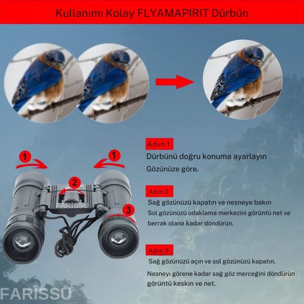 12x30 Dürbün – 12x Zoom, 1000m’de 100m Görüş, Kompakt Tasarım Cep Boy Mini El Dürbünü Kauçuk Kaplama