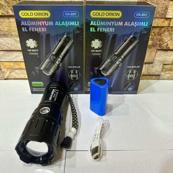 Gold Orion OR-B51 Taktik El Feneri – Güçlü Aydınlatma, Dayanıklı Tasarım!  6000 lümen
